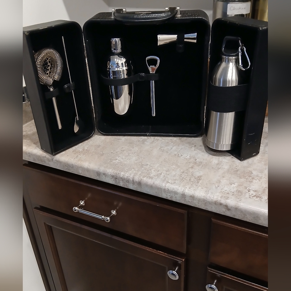 Vintage Black Leather Wine Cocktail Mixer Set